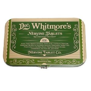 Vintage-inspired Doc Whitmore’s nervine tablets metal trinket tin